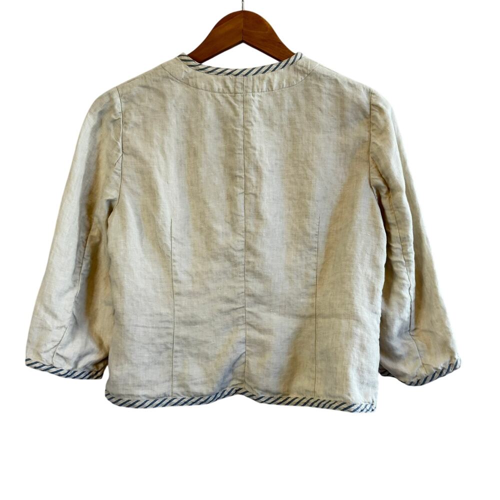 Lands' End 10P Linen Blazer Beige Jacket 3/4 Sleeve Hook & Eye Closure Classic - Picture 2 of 10